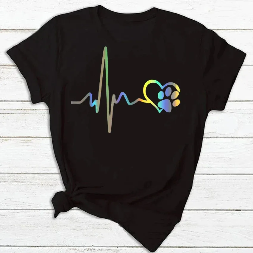 

Женская футболка с коротким рукавом, белая Повседневная футболка большого размера с милым мультяшным принтом лап животных, в стиле ретро, 100%