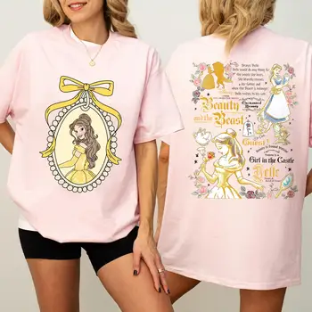 2026 Trendy Retro Disney Belle Comfortable Color T-shirt Disney Princess T-shirt "Beauty and The Beast" Eternal Classic Story 1