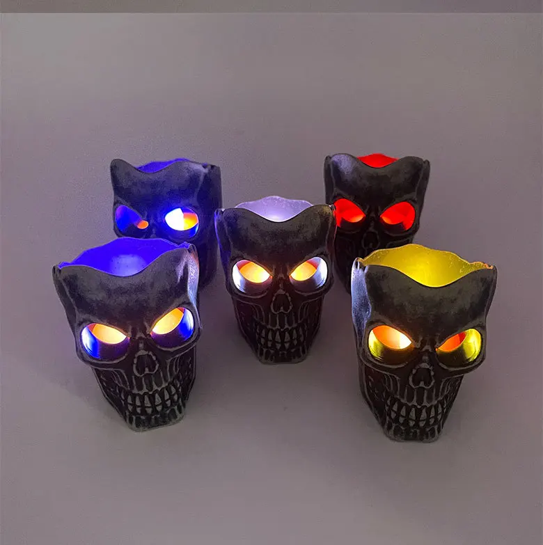 

Halloween Simulation Skeleton Electronic Candle Light Creative Crafts LED Colorful Glowing Ghost Head Ornament Decoration Props