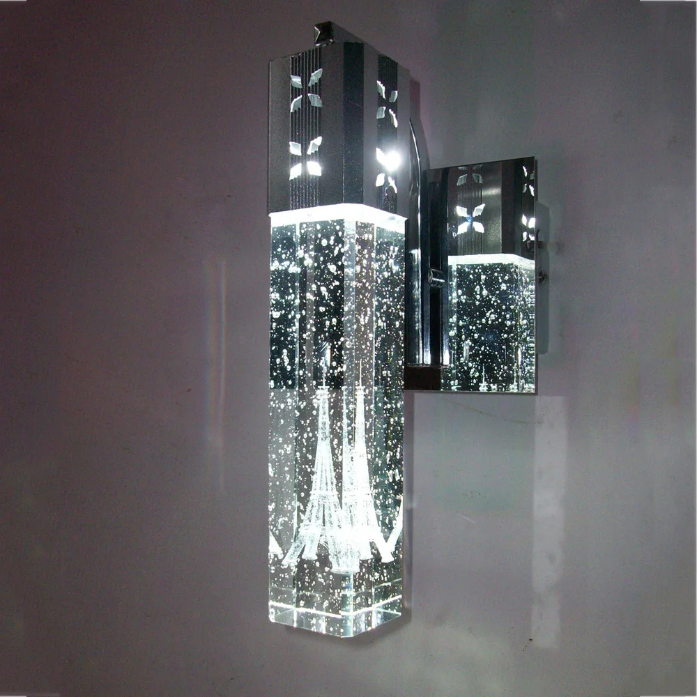 Modern brief Paris tower in bubble crystal LED wall lamp home deco bedroom column aluminum sconce light fixture 110/240V