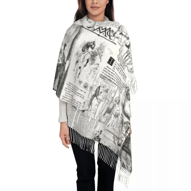 

Female Long Pride And Prejudice Pages Scarves Women Winter Fall Soft Warm Tassel Shawl Wraps Jane Austen Scarf