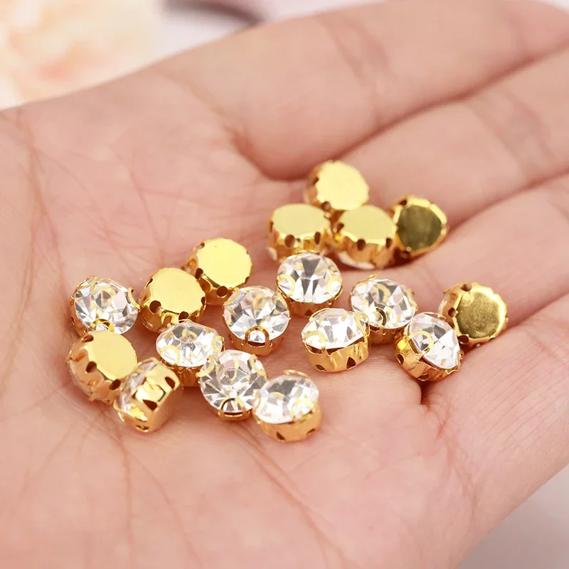Sew on Rhinestones 4mm-8mm 3D Claw Clear Crystal Rhinestone With Hole Flatback Gold/Sliver DIY