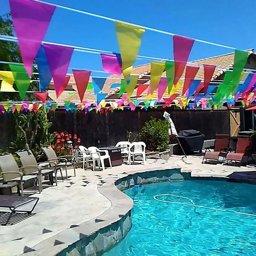 Description Picture 6 of item50m 100 Flags Multicolored Triangle Flags Bunting Banner Pennant Festival Outdoor Decoration Garland Festival Party Decor Flags