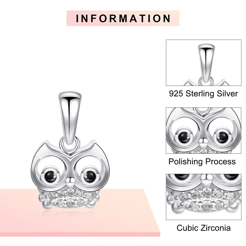 La Menars  925 Sterling Silver  Animal Charms Cute Big Eyes Owl Pendant for Women Original Bracelet  Jewelry Beads