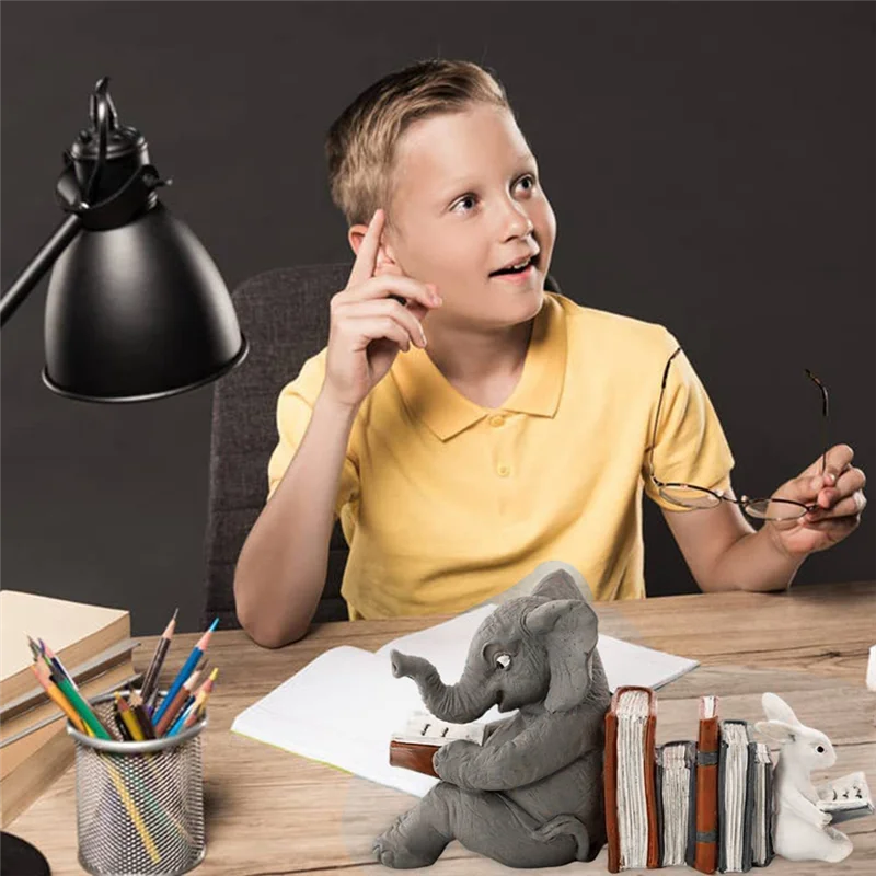 AT21-Elefant Tier Lesen Studieren Statue Buchstützen Tier Statue Dekor Home Decor