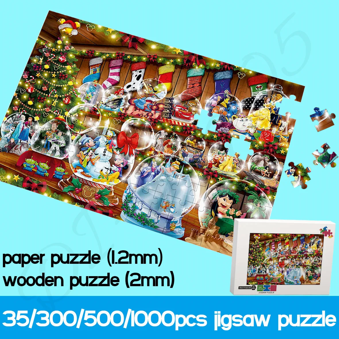 Puzzles for Kids Disney Famous Characters 35/300/500/1000 Piece Paper and Wooden Jigsaw Puzzles Handmade Art Educational Toys