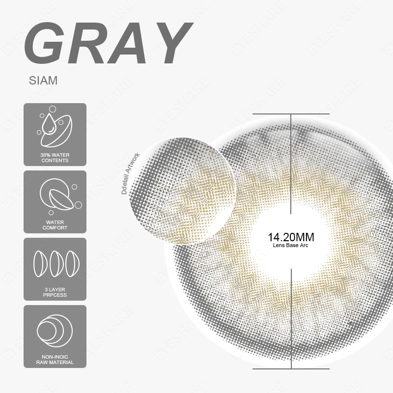EYESHARE Natürliche farbige Kontaktlinsen, modische graue Augenlinsen, bunte kontaktgraue Augen, Make-up-Farblinse, jährlich, 2 Stück/Paar – Detail 32
