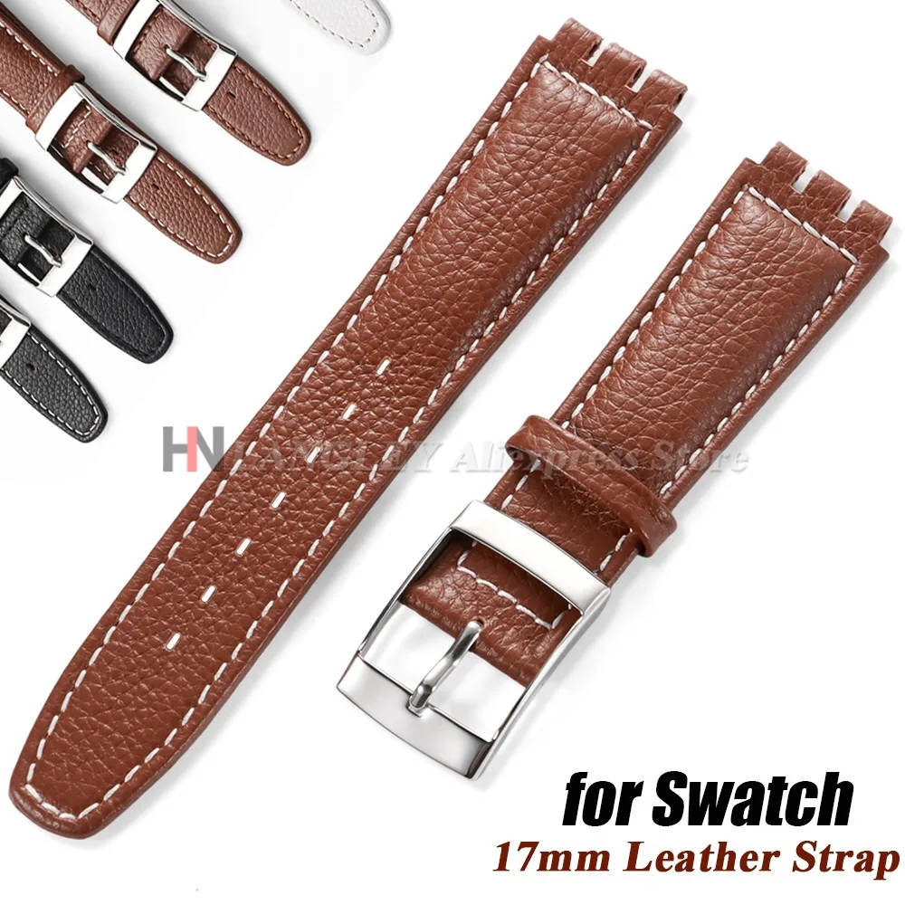 Lychee Leather Watch Band With Metal Buckle - Genuine 17mm Cowhide Strap
