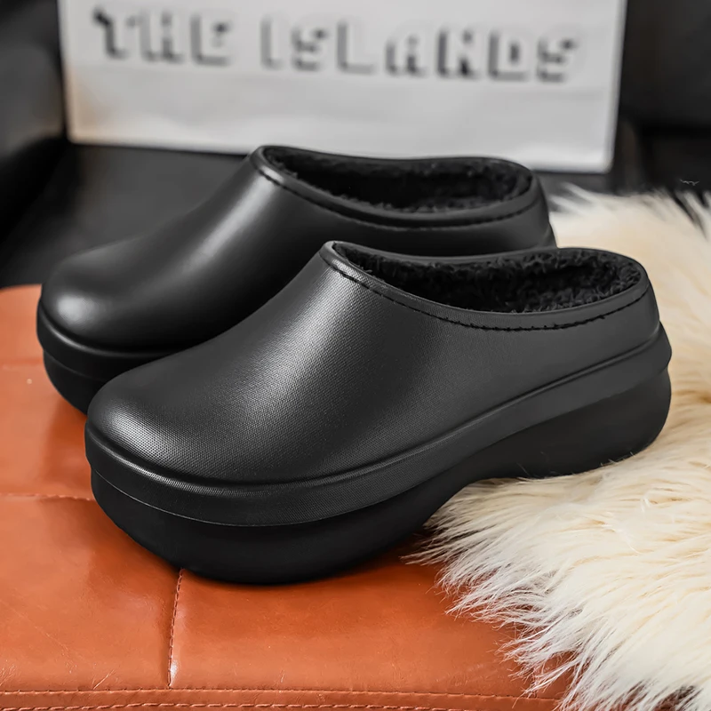 Winter Eva Men Cotton Slippers Waterproof Non-slip Half Shoes Outdoor Couple Warm Casual Shoes Women Platform Indoor Home Shoes