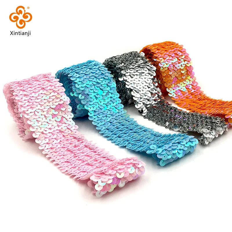 13 Colors 4.8cm Wide Stretch Sequin Lace Hand Decorated Ribbon Dance Costume Accessories Trim 1 Yard