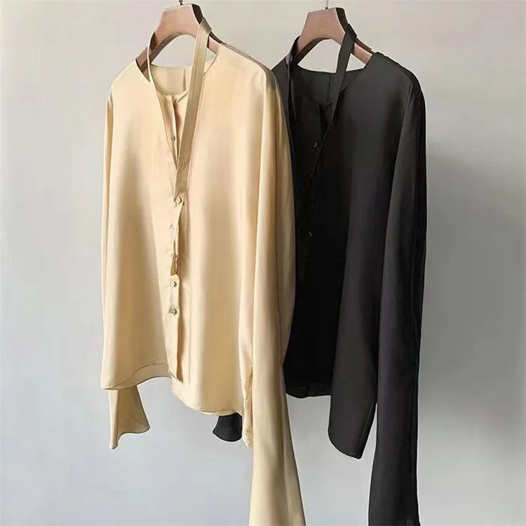 2023 Spring Summer Brand New Designer Women's High Quality Silk O-neck Long Sleeves Shirt C445