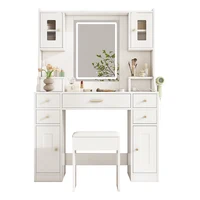 KOMHTOM Large dressing table with adjustable LED lighting and sockets