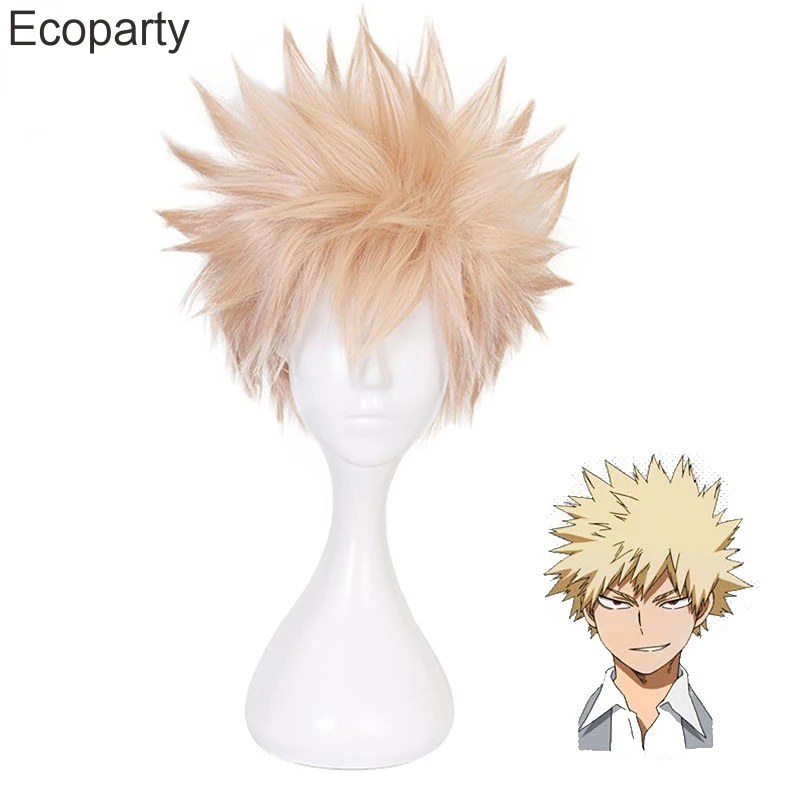 

Anime Wig My Hero Academia Baku No Hero Bakugou Katsuki Cosplay Bakugo Short Linen Blonde Heat Resistant Hair+ Wig Cap