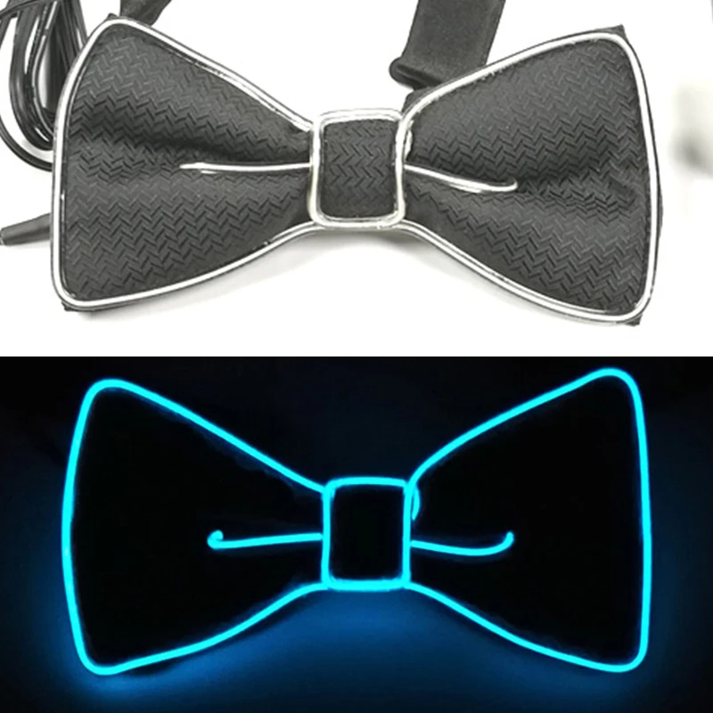 Männer Geschenk Neon EL Draht Glowing Schwarz Krawatten Fedor Hut Hochzeit Party Decor LED Leuchtende Krawatten Für Männer DJ Bar Club Bühne Prop – Detail 33