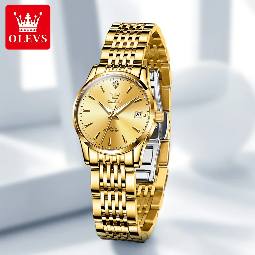 OLEVS Luxury Women's Automatic Waterproof Stainless Steel Watch with Casual Design