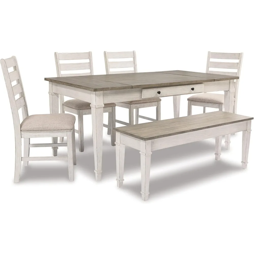 Description Picture 4 of itemSkempton Farmhouse Rectangular Dining Room Table with Storage, White & Light BrownTwo convenient side drawers Single table