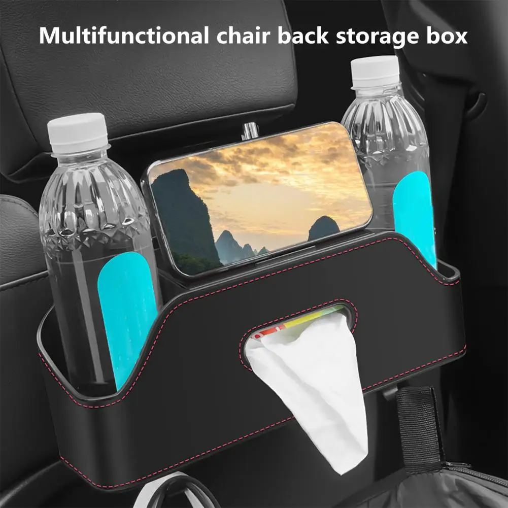 

Car Multifunctional Leather Tissue Storage Box Under Seat Cute Auto Back Seat Paper Bag Place Water Cup Creative Portability