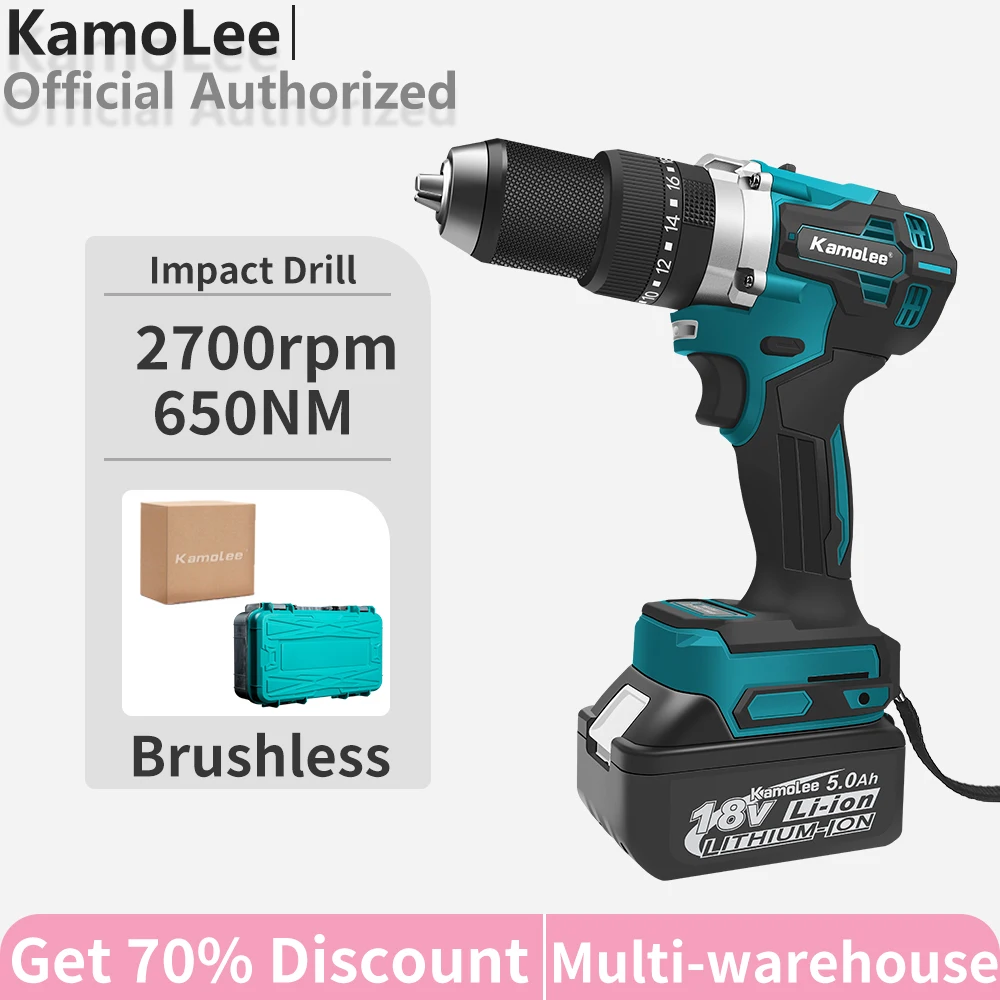 Kamolee 13mm Brushless High-speed Multi Range Adjustment Electric Impact Drill For Ice Breaking Screwdriver Lithium Battery