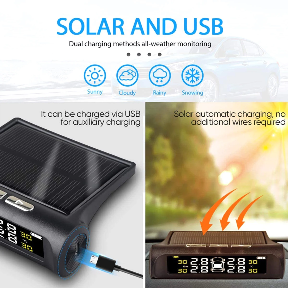 Wireless Solar TPMS with 4 Sensors for Auto Safety
