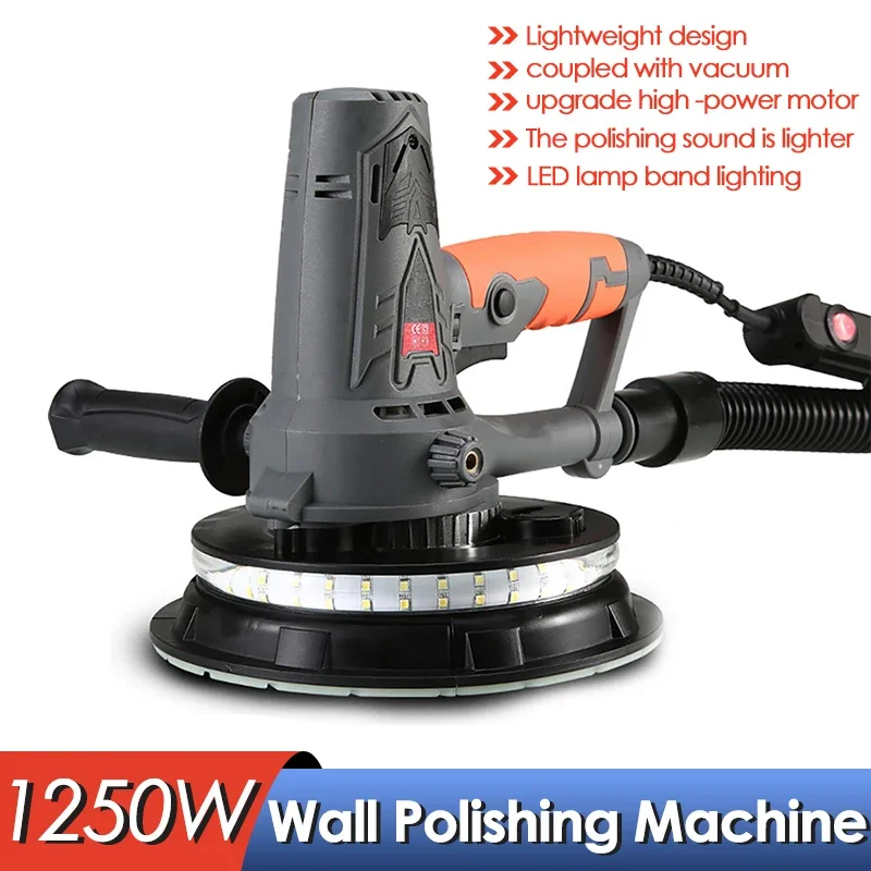 

220V 1250W Wall Polishing Machine Drywall Sander Portable Led Light Wall Putty Sand Disc Handheld Electric Grinding Polisher