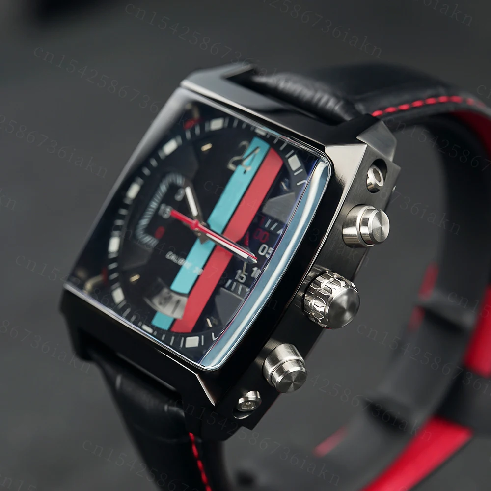 2022Fashion New Men's Color Bar Square Dial Sapphire Mirror Stainless Steel Leather Strap Sports Leisure Waterproof Quartz Watch