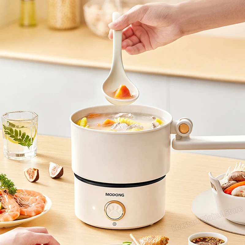 110V 220V Electric Cooking Pot 2L Foldable Multifunctional Electric Pan Hotpot Rice Cooker Non-stick Electric Skillet for Travel 3