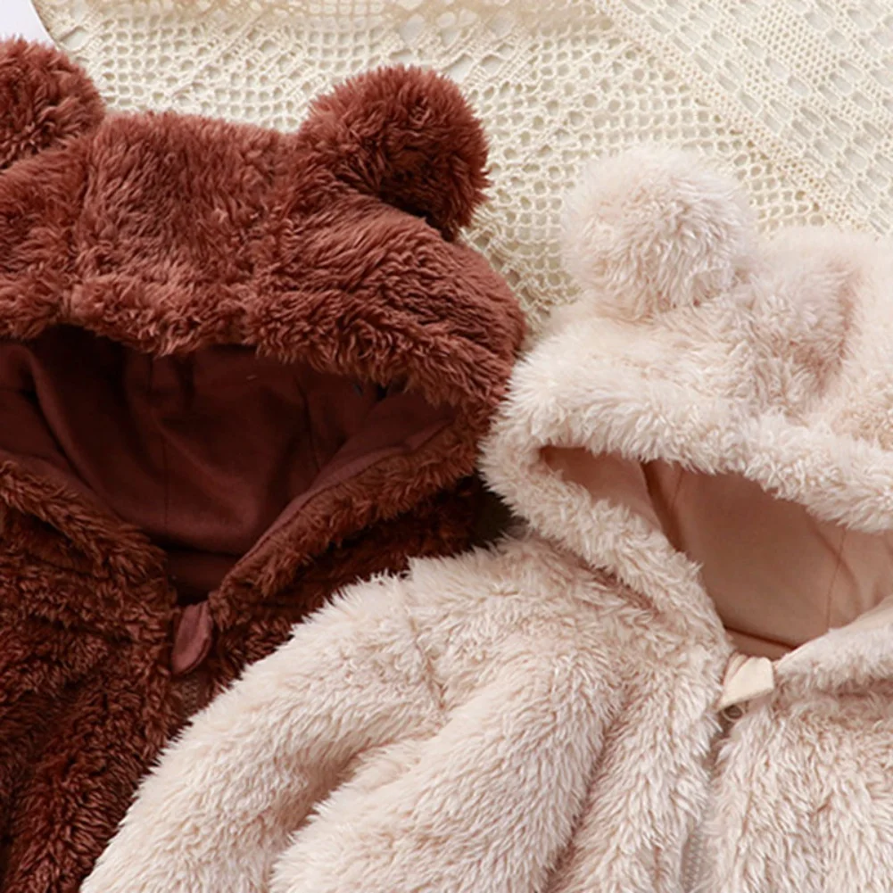 Winter Baby Rompers Girls Solid Fleece Warm Soft Bear Ear Jumpsuit Infant Hooded Long Sleeve Skin-Friendly Rompers Baby Clothes baby rompers baby jumpsuit