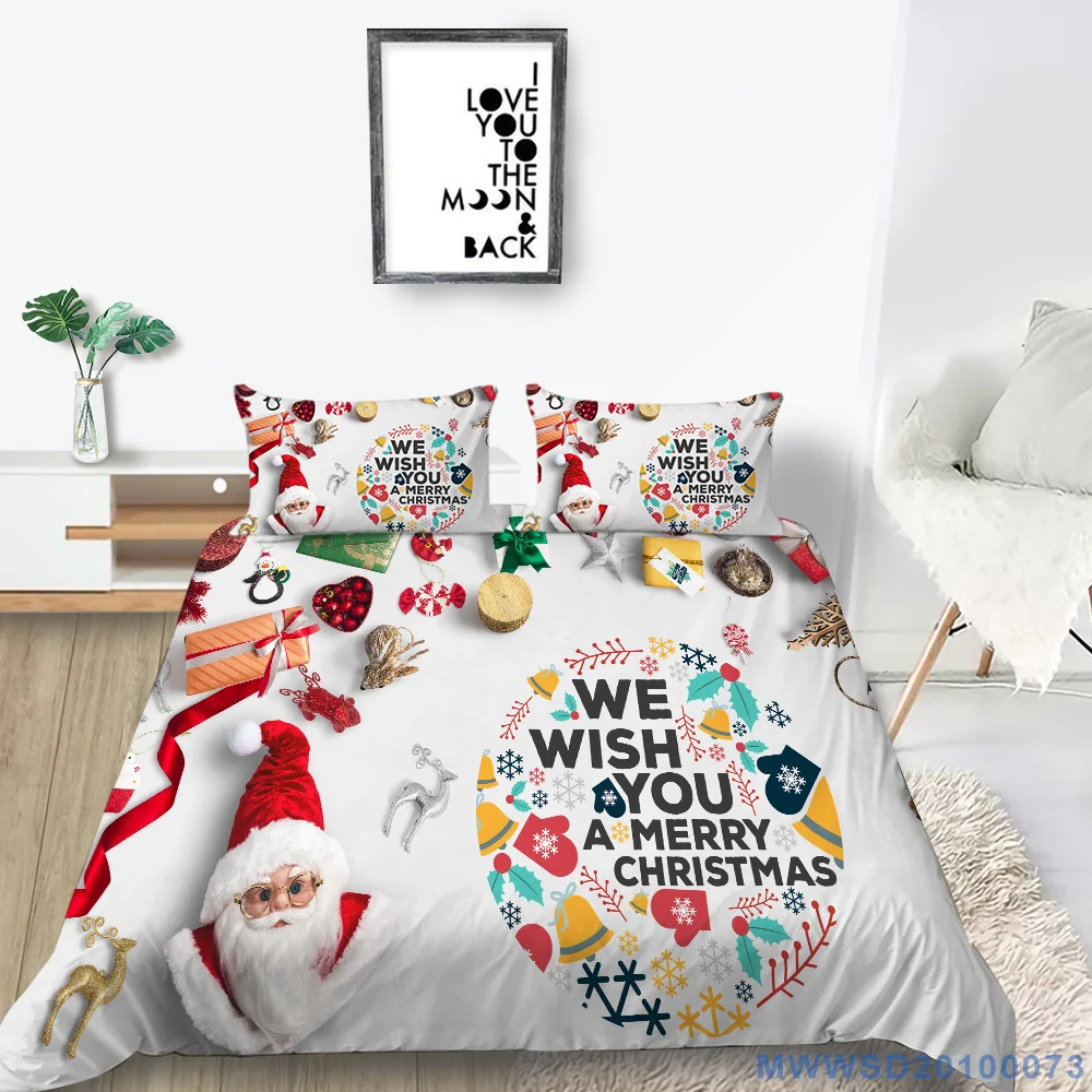 

Merry Christmas Duvet Covers Happy New Year Bedroom Decor Polyester Home Textiles King Queen Size Bedspread