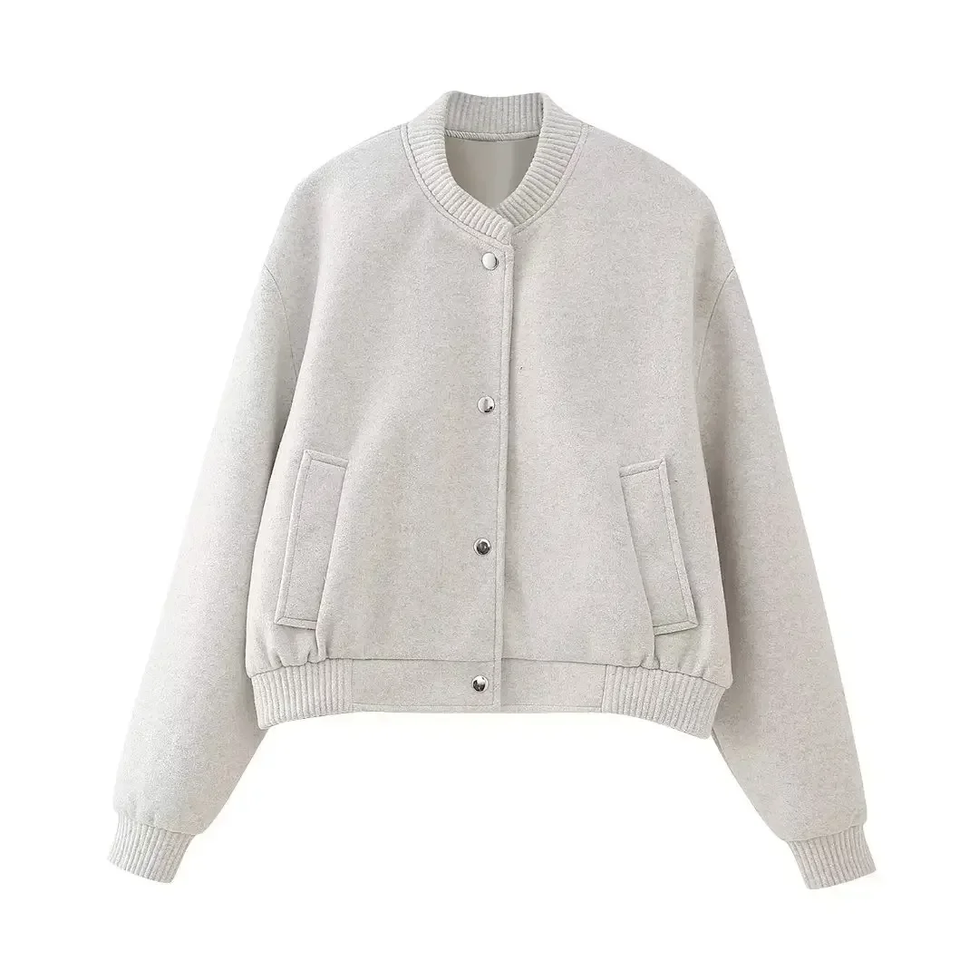

Women New Fashion Side Pockets Cropped Soft texture flying Jacket Coat Long Sleeve Button-up Female Outerwear Chic Overshirt