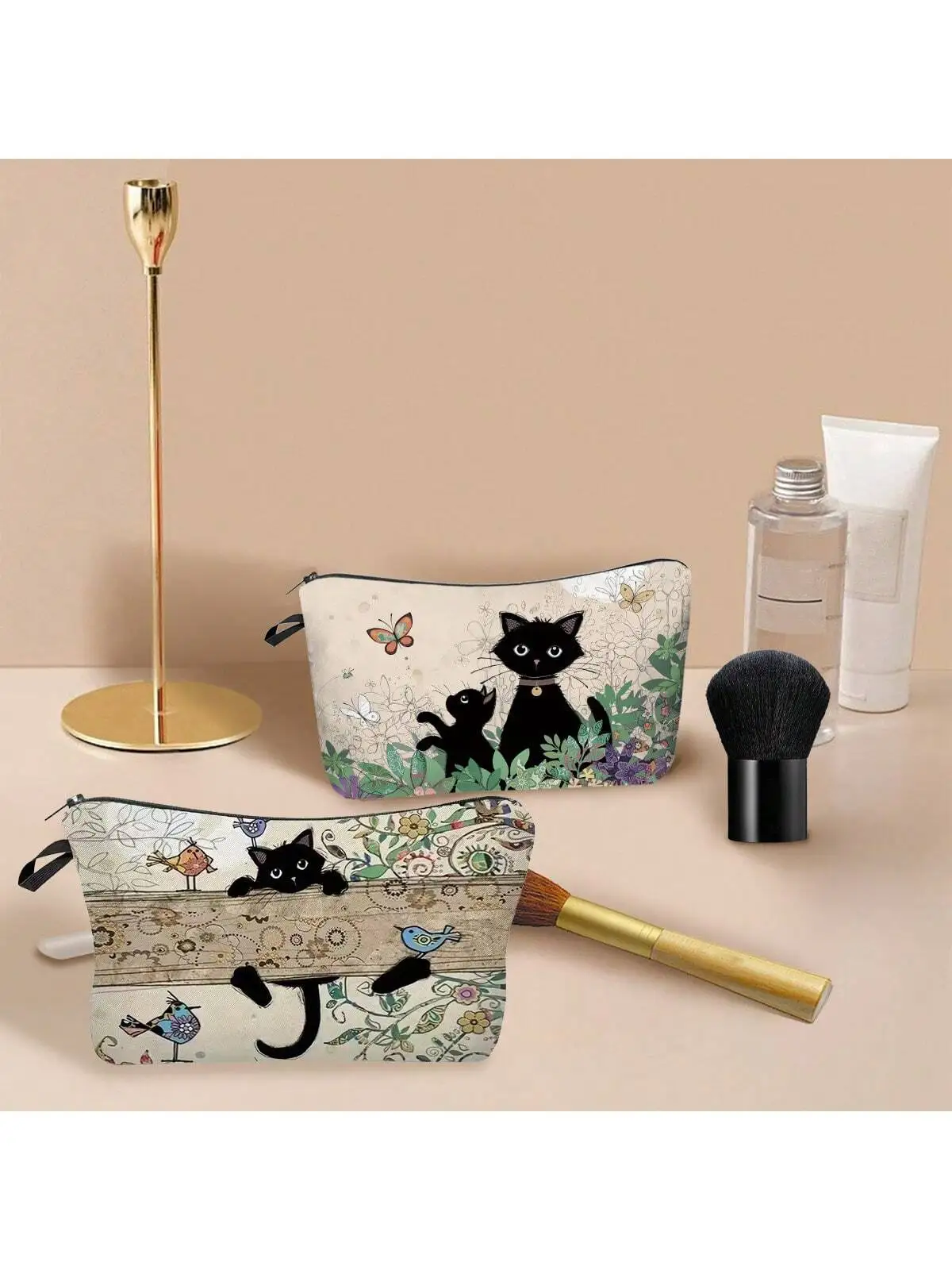1pc Retro Cat Pattern Makeup Pouch - Stylish & Durable Travel Organizer - Water-resistant 5