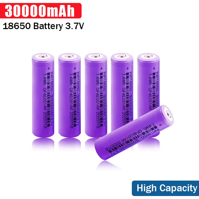 

High Capacity Battery 30000mAh 100% New Original 18650 3.7v Lithium Rechargeable Batteries For Electronic Toys Tools Flashlight