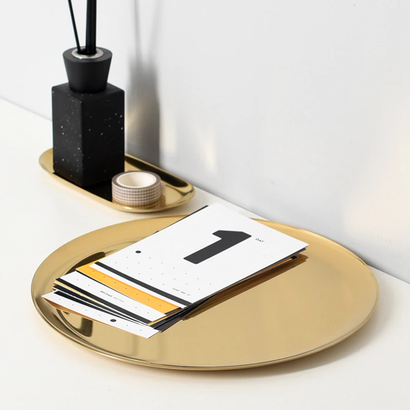 

Ahunderjiaz-Nordic Golden Stainless Steel Disc Charium, Metal Stroke, Desktop Plate, Cake Disk, Swing Pack, Home Decoration