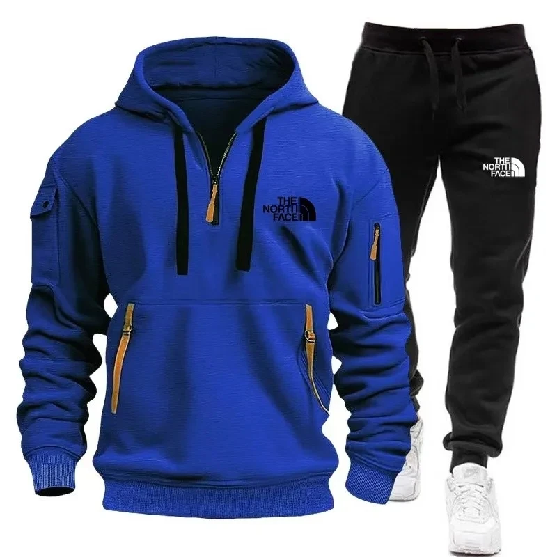 thumbnail image 1 of Ropa deportiva de moda 2024, pantalones y sudaderas con forro polar y cremallera, conjunto de dos tallas para hombre, sudadera con capucha, chándal, pieza con cremallera, sudadera con capucha S-3XL, 1 of 5