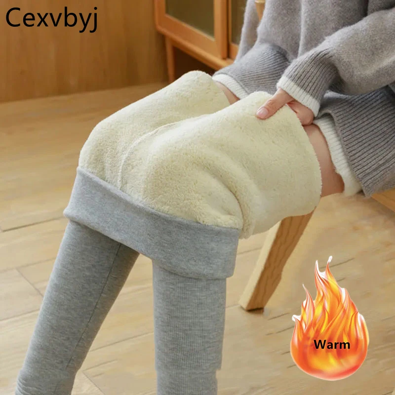 

Winter Fleece Lined Warm Leggings Women Thicken Lambwool Skinny Stretch Pencil Pants Black Elegant High Waist Casual Leggins