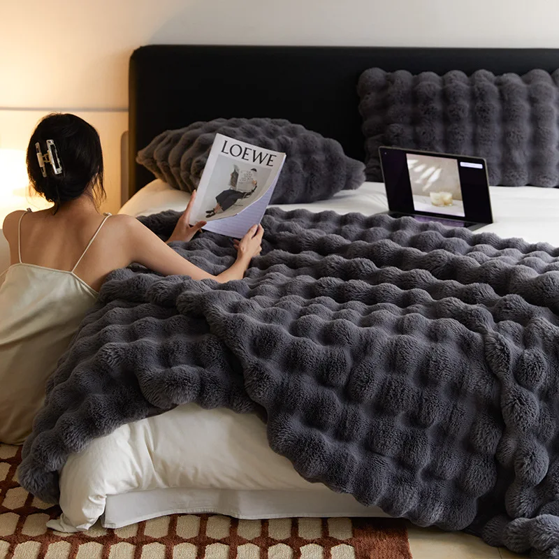 Big Winter Luxury Fuzzy Faux Fur Throw Blanket Soft and Sticky Warmth Cover  for Bed Couch and Living Room Rabbit Decorative Bed - AliExpress