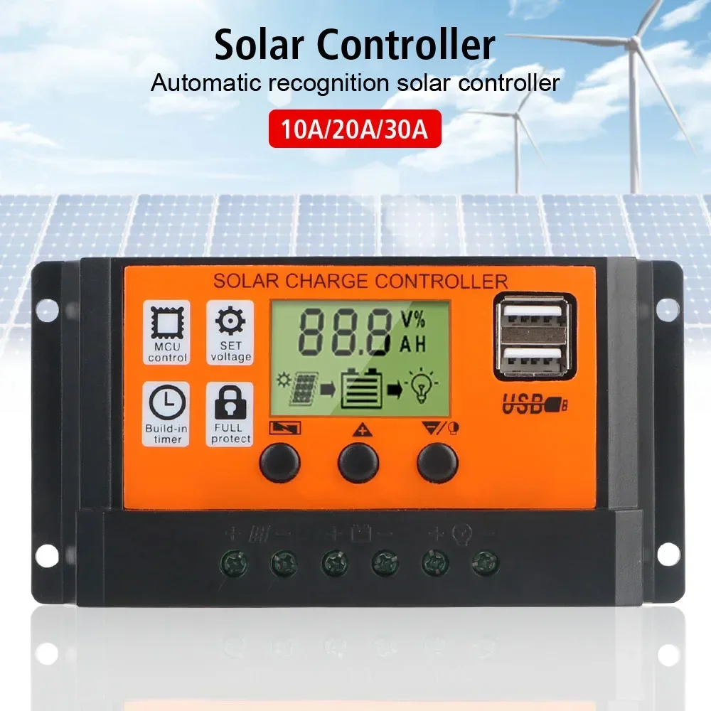 Solar Controller LCD Accessories 10A, 10A 20A 30A 12V 24V Automatic Identification Photovoltaic Regulator Color Screen Timer