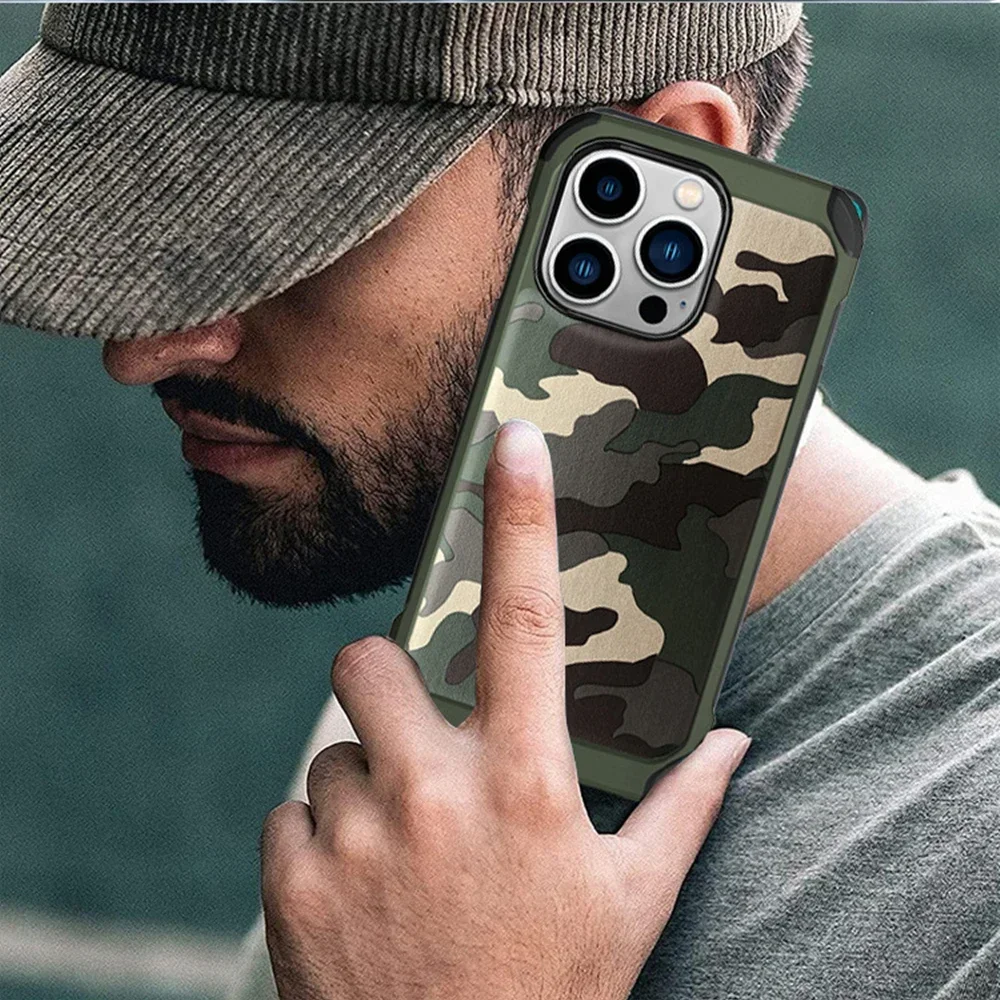 

For iPhone 15 14 Plus 13 12 11 Pro Max XS Max XR X 8 7 6 6s Plus SE2 Armor Camouflage Phone Cases Soft Silicone Shockproof Cover