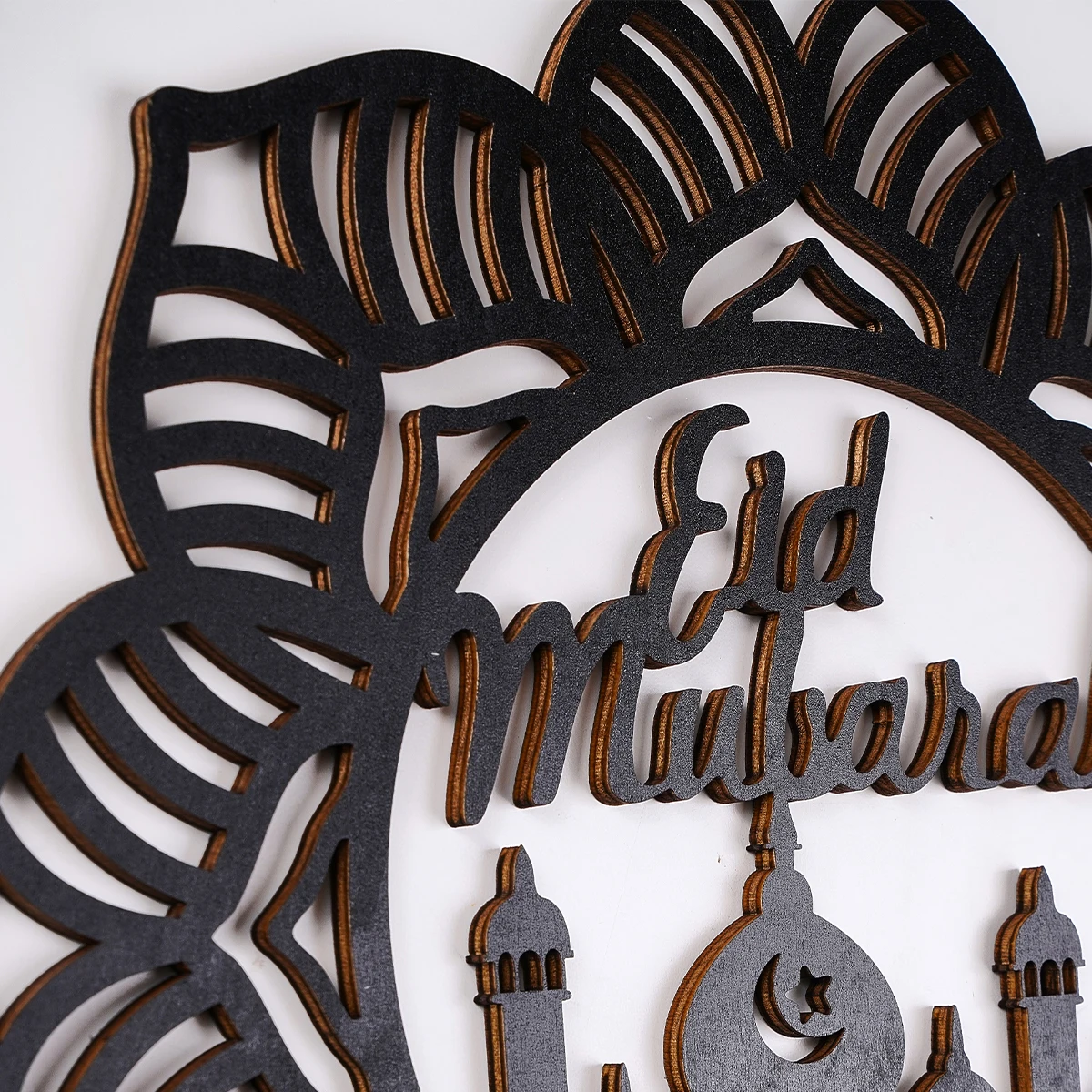 1PC, EID Mubarak Creative Black wooden eight-petal flower-shaped retro pattern decorative pendant