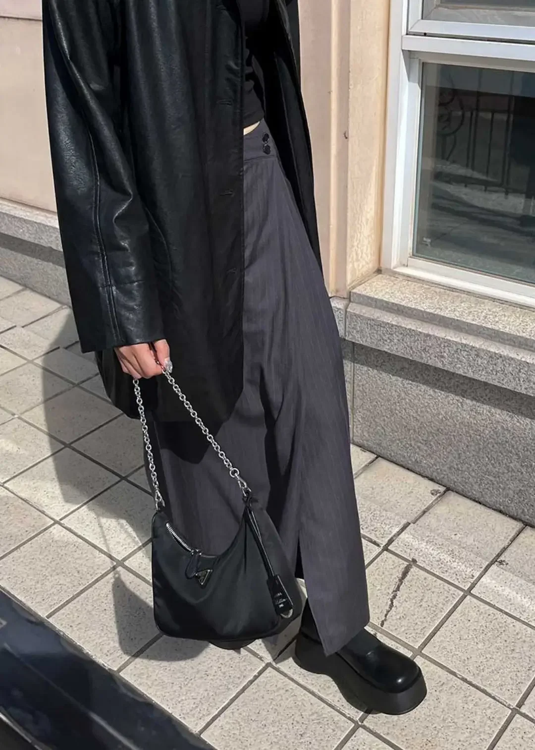 Autumn England Stylish Grey Women Skirt New Temperament Irregular Split Slim Gray Button Straight X-long Normcore Skirt Spring