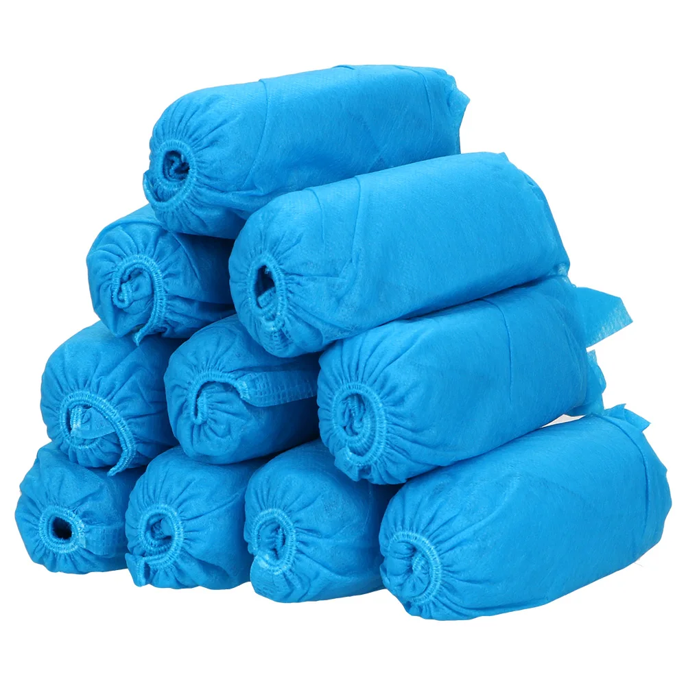thumbnail interactive-video image 1 of Annhua 200 Pack Disposable Shoe Covers – Non-Slip, Elastic Band, Blue 5G Non-Woven Fabric, One Size Fits All 1 of 2