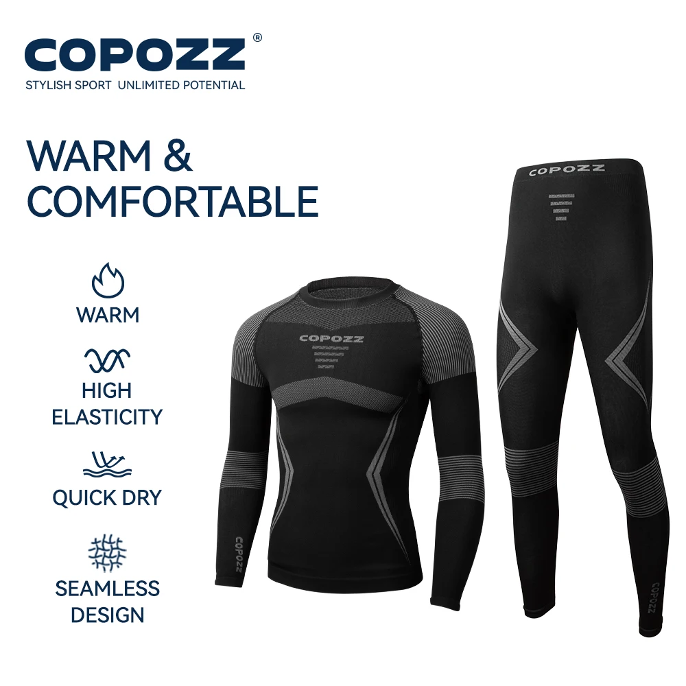 COPOZZ Men Women Ski Thermal Underwear Sets Quick Dry Functional Compression Tracksuit Tight Snowboarding Tops and Pants Adult