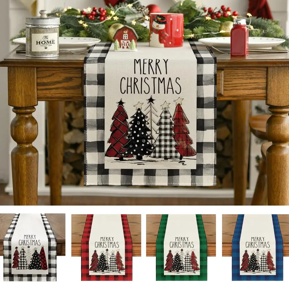 

33*183cm Christmas Themed Table Flag Classic Grid Pattern Xmas Party Dining Table Runner For Home Tables Sideboards Decorat M6I6