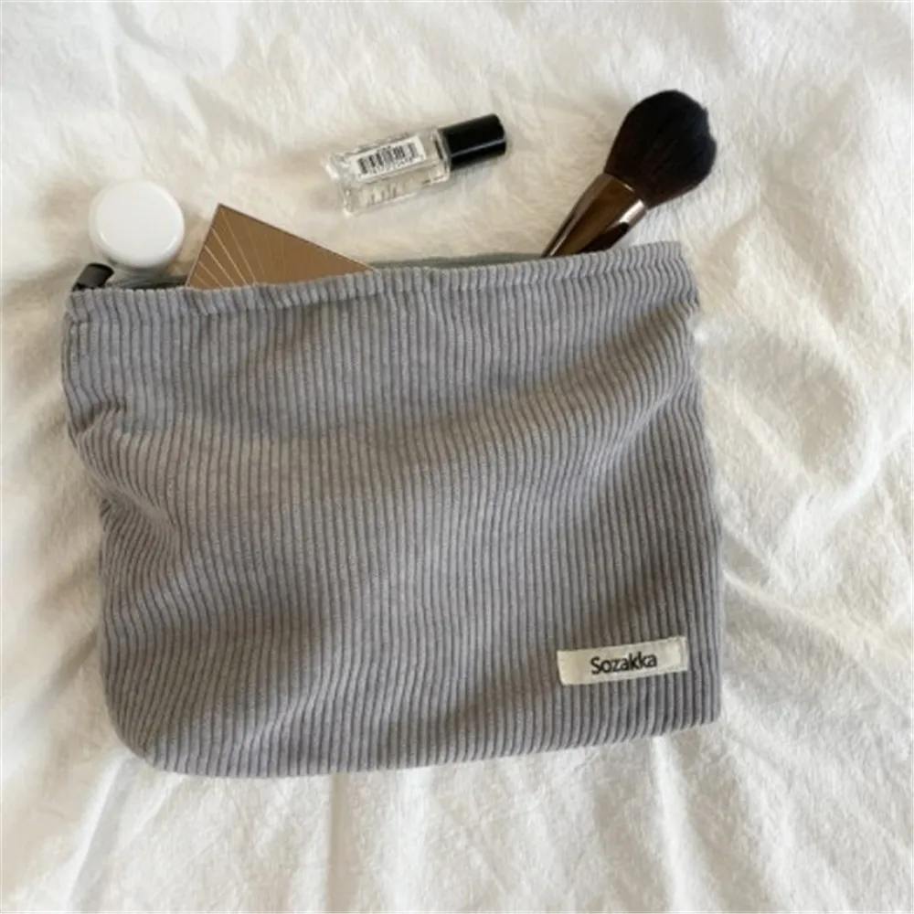 Corduroy Cosmetic Bag Large Capacity Women's Zipper Cosmetic Bag Hand Bag Wallet Travel Girl Cosmetic Storage Bag 2