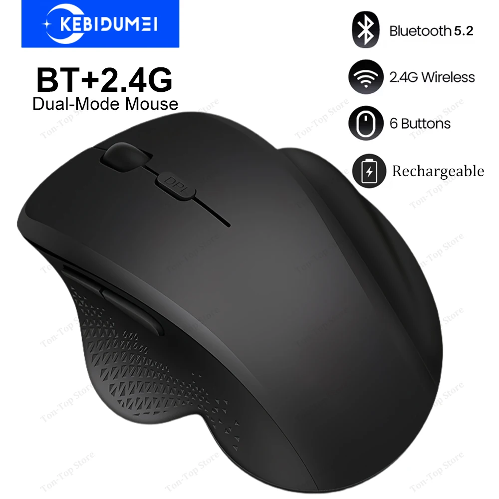 6Keys Bluetooth 5.2 Mouse 2.4G Wireless Mouse 400mAh Rechargeable Gaming Mice 1600DPI Optical PC Laptop Tablet
