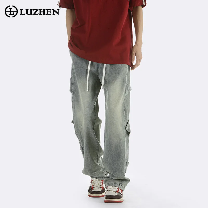 

LUZHEN Spring Splicing Design Trendy Jeans Original Street Wear Handsome 2024 Stylish Men's Straight Pants Free Shipping LZ1753