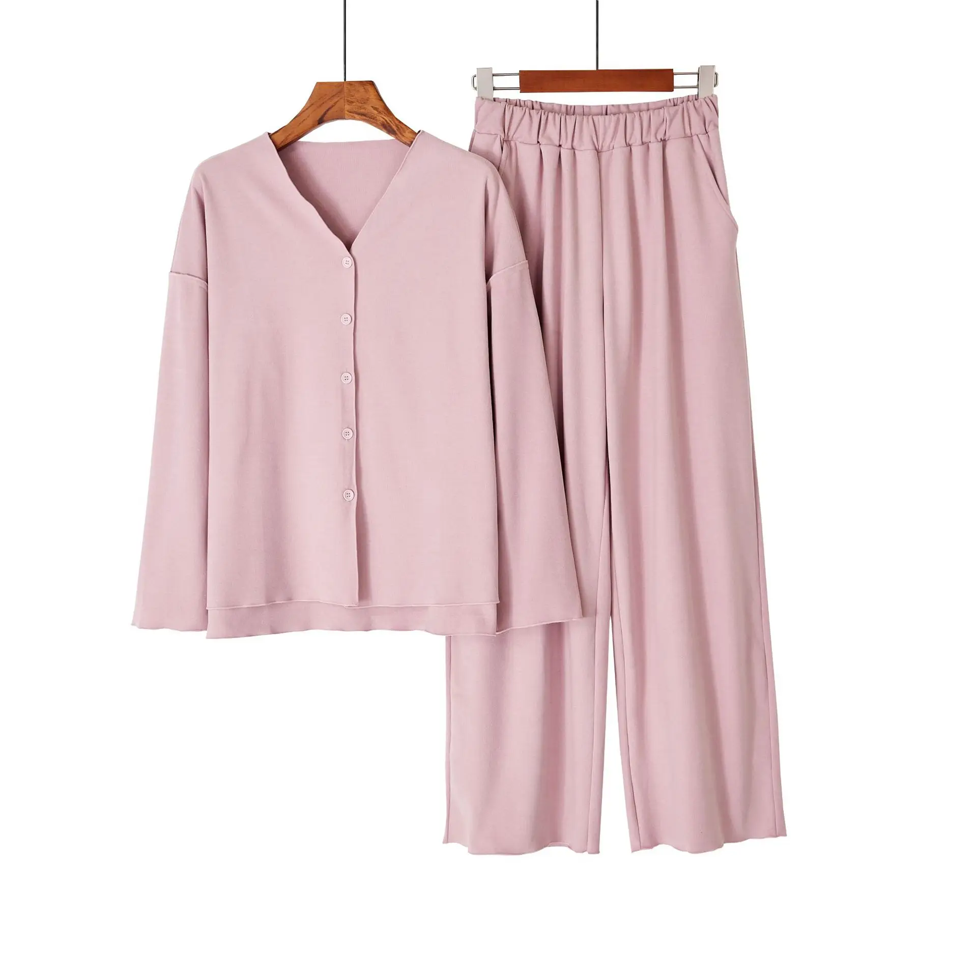 Pajamas New Fabric Hot Card Velvet Pijamas Women Thickened Self-Heating Warm V-Neck Solid Long Sleeve Sleepwear Two Piece Set