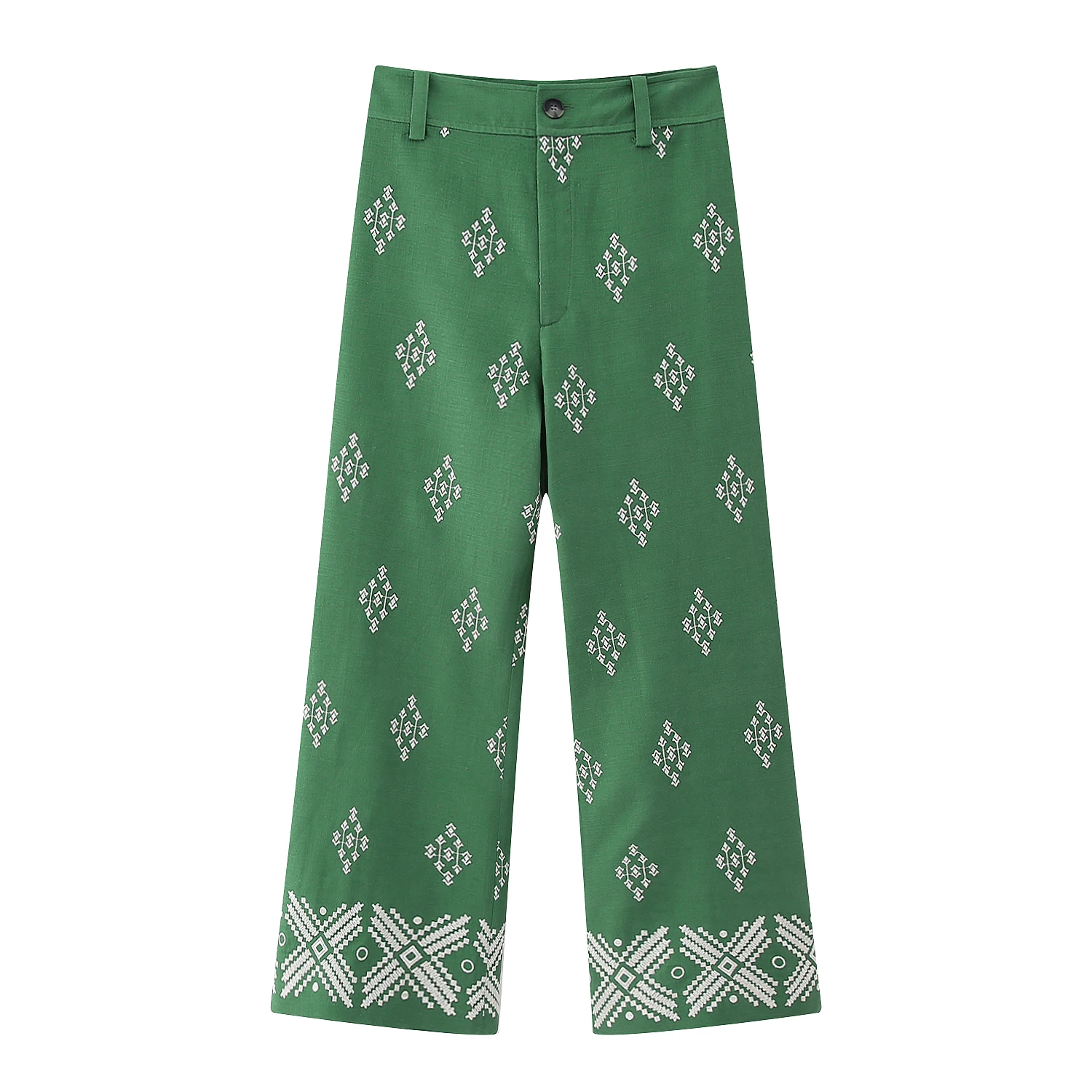 

Black Beige Green Navy Blue Embroidered Women's Pants Vintage Summer Loose Cropped Trousers High Waist Wide Leg Fashion Elegant