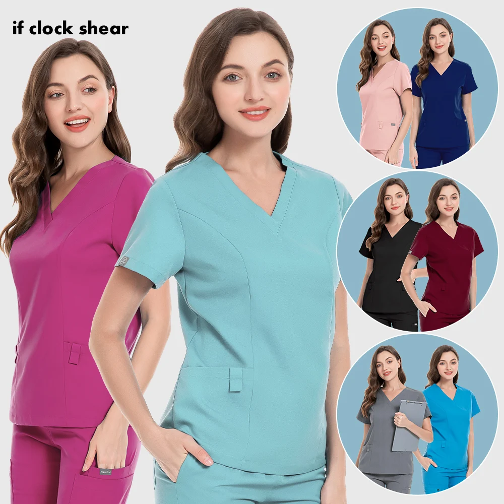 

Pet Clinic Doctor Uniforms Tops Medical Nursing T-shirts Dental Hospital Scrubs Blouse Unisex Short Sleeved Vet Nurse Tops Women
