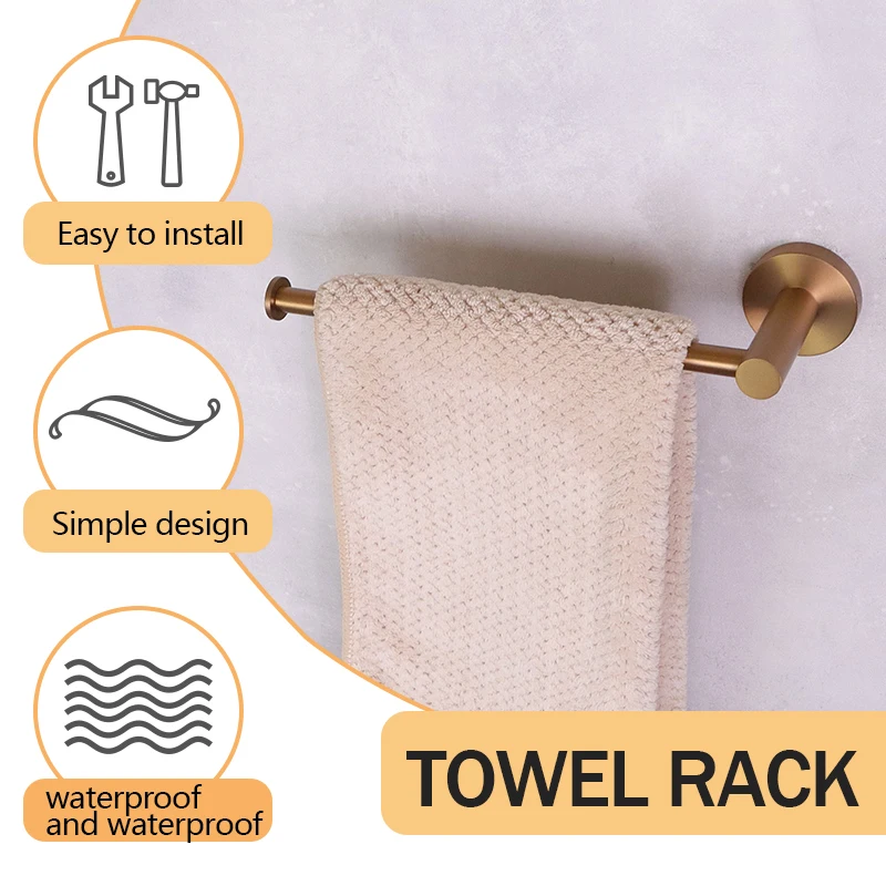 Rose Gold Robe Hook Roll Paper Holder Towel Ring Toiletbrush Holder SUS304 Towel Rack Toothbrush Soap Dish Easy Install