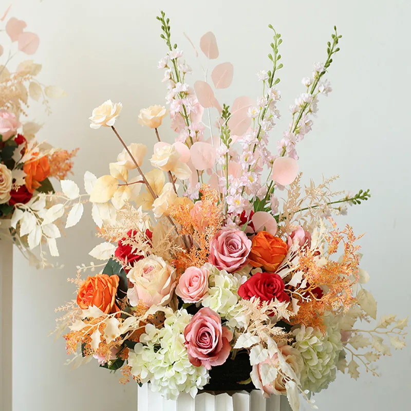 The new beautiful orange series wedding scene layout DIY table centerpiece bouquets artificial flower row photography props